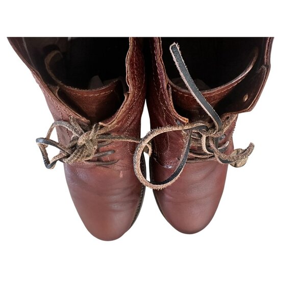 FRYE Leather Combat Boots Men 8.5 Brown Lace Up Distressed Office Vibram Outsole - Picture 12 of 16